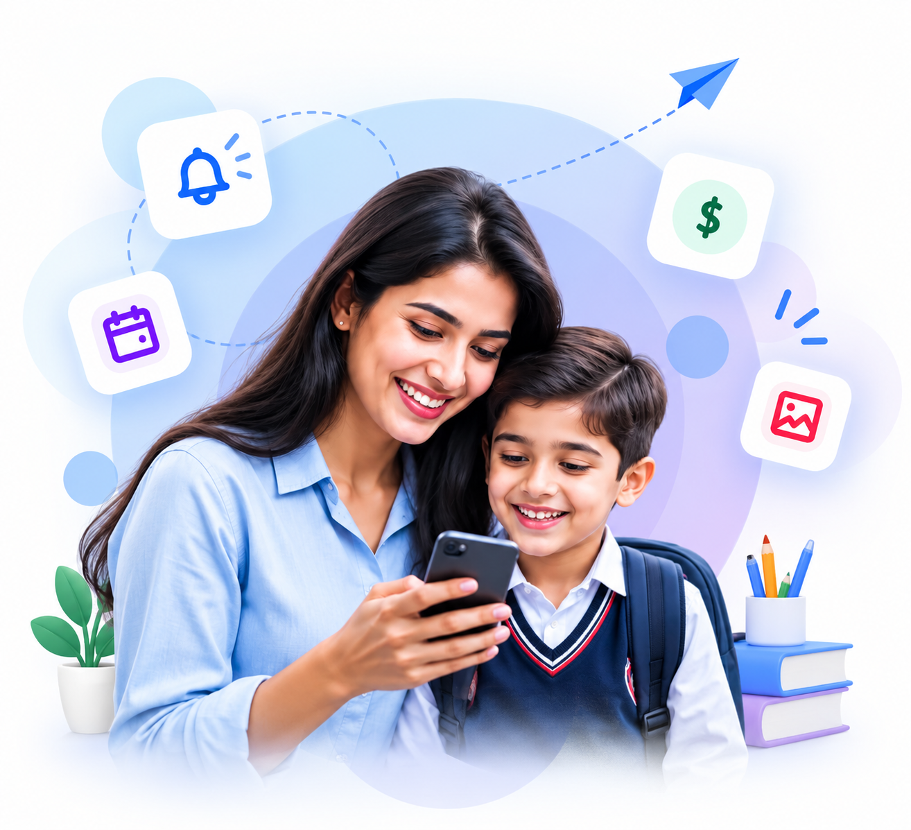 Parent and student using school communication app